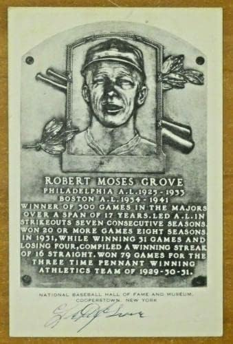 Пощенска картичка с надпис Lefty Grove на мемориалната дъска B & W Baseball HOF с Пълния текст на писмото JSA - MLB