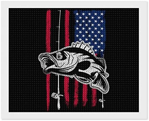 Bassfishing Американски Флаг Диамантена Живопис Комплекти за Възрастни Пълна Бормашина, Диамантена Картина на Стенно Изкуство