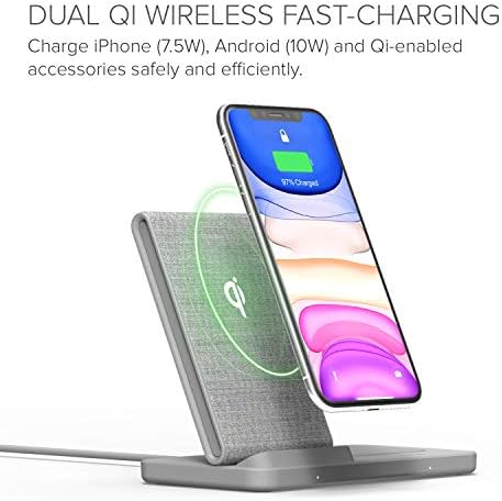 Безжична поставка iOttie iON Duo мощност от 10 W + Qi-сертифицирано зарядно устройство с мощност 10 W, съвместимо с iPhone и Samsung Galaxy | В комплект захранващ Кабел и адаптер | Светло