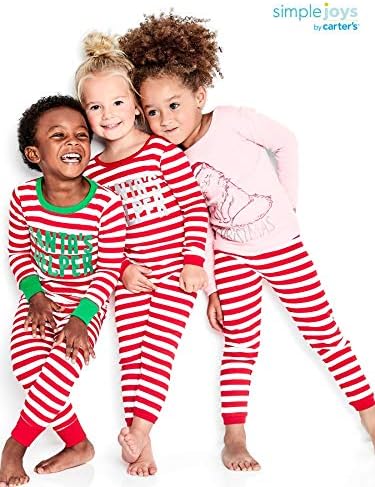Памук Коледен пижамный комплект Simple Joys от Carter's Унисекс за бебета, малки деца и деца от 3 теми, плътно в близост до тялото
