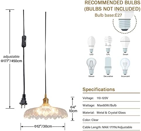 Plug Окачен лампа Oyisen, Окачена Лампа с прозрачни Стъклени Абажуром, Промишлен Окачен лампа за коридора, Лампа
