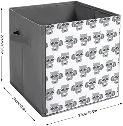 Забавен Reccoon От Изкуствена Кожа Сгъваеми Кутии За Съхранение Платно Куб Организатор Кошница с Дръжка