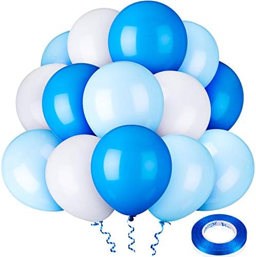 36 Бр. Синьо-Бели Балони, Латексови Балони, Балони за парти с Акули, 10-Инчови Метални Въздушни Балони с Панделка от
