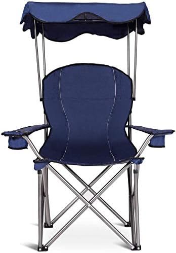 Плажен стол Goplus с Навес, Сгъваем Градински стол с Подстаканником Unmbrella и чанта за носене, Преносим