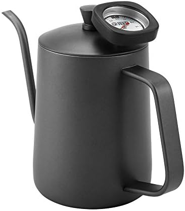 Чайник за кафе от Неръждаема Стомана с замени с гъска Чучур и Термометър 600 мл (черен)
