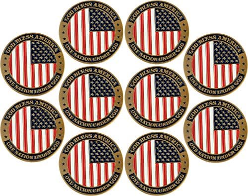 Бог да Благослови Америка, Обемна опаковка от 10 Монети с Патриотичен флага на сащ, оспорват Войници, Една нация под