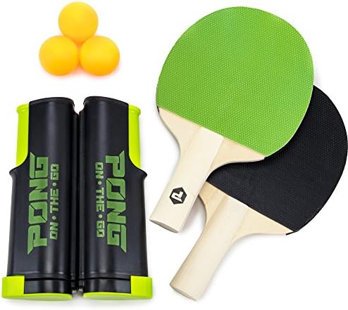Преносим игра комплект за тенис на маса Pong on The Go - Идва с окото, 2 черни /зелени плешките, 3 топки и чанта