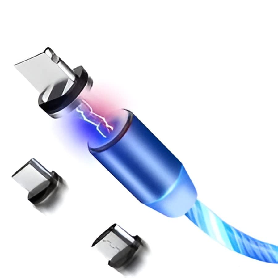 led магнитен USB-кабел за зареждане 3в1 (син)