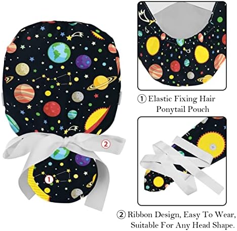 2 Опаковане на Работни шапки за еднократна употреба с Пуговицей, Планетите в Слънчевата Система, Буйни Търкане-Шапки За Жени С Дълги Коси