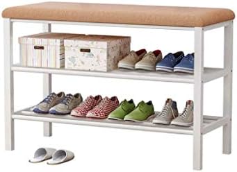 Метална Пейка за съхранение на DINGZZ капацитет 2 нива, За Съхранение на обувки с Мека Възглавница на Седалката (Цвета: Д)