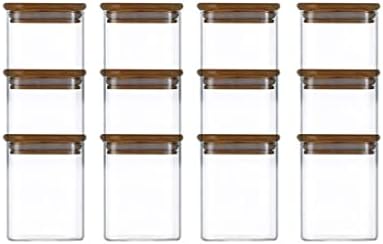 GENIGW Стъклени Буркани Комплект от 12 Квадратни Стъклени Буркани за Подправки С Затегнати Капачки и Етикети