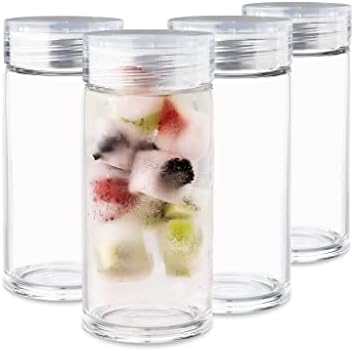 Стъклени бутилки за вода - 4 опаковане на Бутилки за сок с широко гърло и Прозрачни капаци за приготвяне на сокове, Шейкове,
