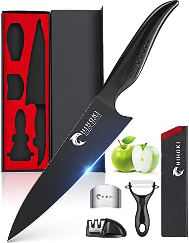 HiHoKi 8,5 Супер Остър Нож на главния готвач с ножнами - Серия Black Shark-Немска Высокоуглеродистая Неръждаема Стомана 1.4116 -Професионален Кухненски нож За приготвяне на хра