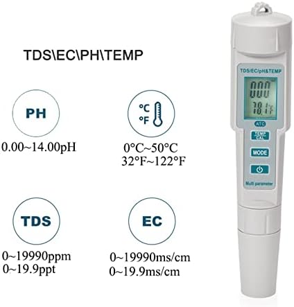 NUOPAIPLUS Тестер за Качеството на водата, РН-метър 4 в 1 РН/ЕС/TDS и Измерване на Температура, PH Тест Писалка