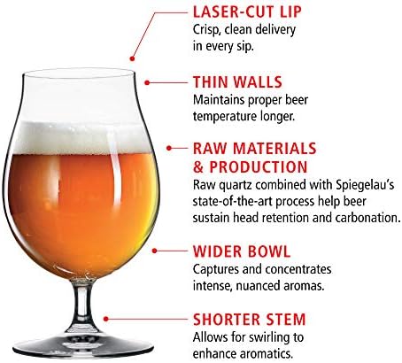 Чаши за вино-лалета Spiegelau Beer Класика, Комплект от 4 парчета, Европейският кристал без съдържание на олово, Модерни бирени чаши, Могат да се мият в съдомиялна машина, П