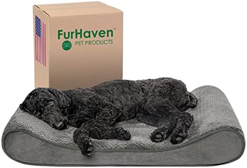 Furhaven Голяма Ортопедично Легло за Кучета Minky Plush & Velvet Luxe Кресло с Подвижна Миещ се калъф - Сив, Голям