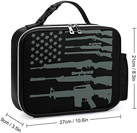 Пистолет Флаг на САЩ Черна Изолирано Чанта за Обяд С Принтом Кожена Чанта-Тоут Подвижна Дръжка С Ключалка