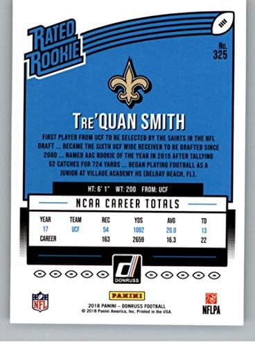 2018 Donruss Football 325 Карта начинаещ екип Tre'Quan Smith RC New Orleans Saints С ранг Начинаещ Официалната Търговска