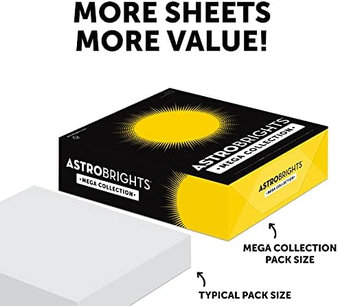 Astrobrights Mega Collection, Цветна хартия, 5 цвята Brilliant, 625 Листа, 24 кг / 89 гориво, 8,5 x 11 - ПОВЕЧЕ ЛИСТА!