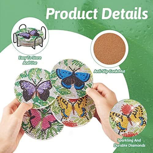 Pandahall 5D Комплекти за Colorization Пеперуди с Диаманти, 8 бр., Мандала, Diamond Подложка за Чаши, Комплекти за