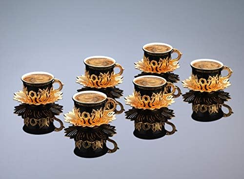Комплект от 6 Чаши за кафе еспресо LaModaHome с чинии, Порцелан Турска Арабски Гръцки Чашата за Кафе с Блюдцем, Чашата за Кафе, за жени, Мъже, възрастни, Гости, Сватбени под
