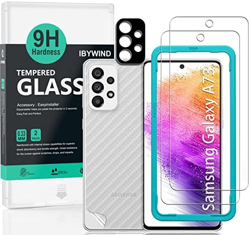 Защитно фолио Ibywind за Samsung Galaxy A73 5G (6,7 инча), с закалено стъкло, 2 бр., защитно фолио за обектива на камерата 1 бр., предпазно фолио, изработени от въглеродни влакна 1 бр. [?