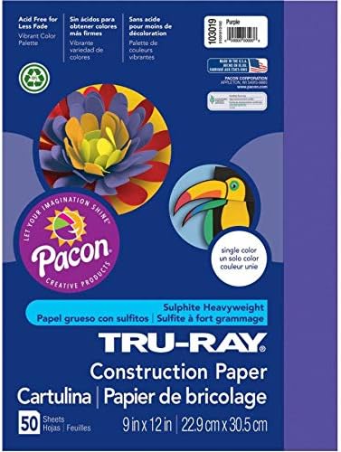 Гъста плътна хартия PACON Tru-Ray, Лилаво, 9 x 12, 50 Листа (103019)