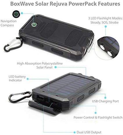Захранване BoxWave, който е съвместим с Motorola Edge 30 Fusion - Solar Rejuva PowerPack (10000 ма), резервен блок за захранване на слънчева батерия 10000 ма за Motorola Edge 30 Fusion - черно jet black