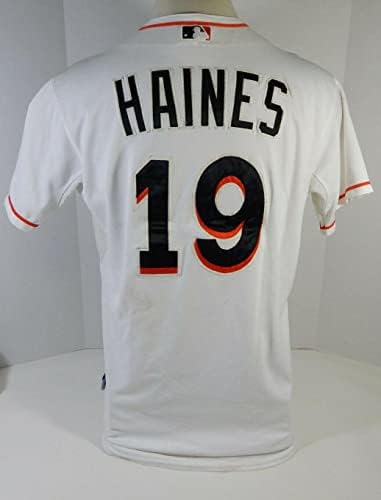 Маями Марлинз Анди Хайнес 19 Използван в играта Бяла риза DP13735 - Използваните в играта тениски MLB
