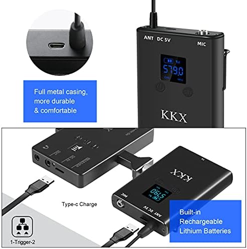 KKX Безжична Петличная микрофон система Professional UHF Двойна Безжичен микрофон система с ревера, Съвместима с iPhone,