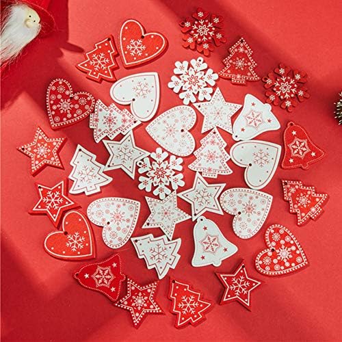 Walbest Коледна Висулка 10шт Дървена Коледна Елха Сърцето Звезда Окачен Медальон Начало Декор (Червено Сърце 1)