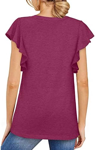Дамски Летни Блузи 2023, Модни Обикновена Тениска с V-образно деколте и Рюшами на Ръкавите, Женска Тениска Свободно Намаляване