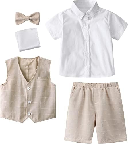 Комплект костюми от 3 теми за момчета, A & J DESIGN, Жилетка с квадратна джоб, къси Панталони и вратовръзка-пеперуда