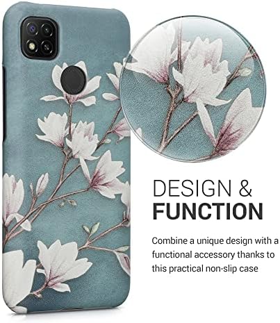 Калъф kwmobile, Съвместим с Xiaomi Redmi 9C - Защитна делото от Изкуствена кожа за смартфон - Магнолия Тъмно сива/Бяла / Синьо-сива