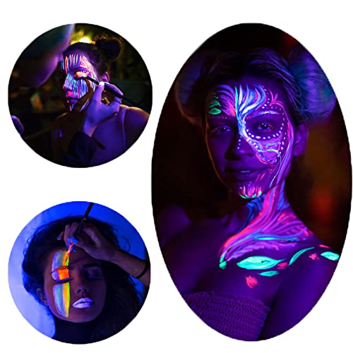 Боя за лице MEICOLY Glow UV Blacklight, 8 Ярки Цвята, Неон Луминесцентна Палитра за рисуване на Тялото, очна линия С активирането на Вода, Грим, На водна основа, Светещи В тъмното,