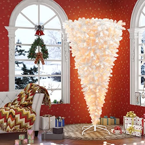 Обърнатата бяла Коледна елха със знамената на САЩ от 210D полиестер размер 3x5 фута, Коледна елха с led светлини