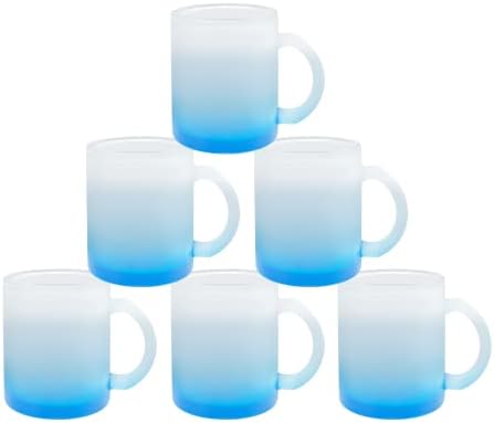 MR.R 11oz Комплект от 6 Сублимационных заготовки, Чаша от Матирано Синьо Стъкло, Чаши за Кафе с дръжка за пренасяне на