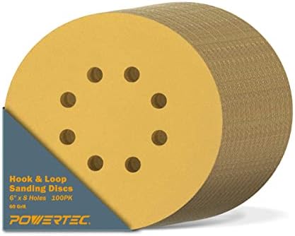 POWERTEC 44208G-50, 6 x 8 Дупки, Размер на 80, Шлайфане диск с плетене на една кука и линия, 50PK, Златни