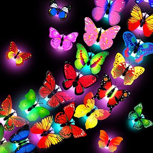 hatisan 26 бр. 3D led нощна светлина с Пеперуда, Стикер, Единични и Двойни, с монтиран на стената Лампа за Градината,