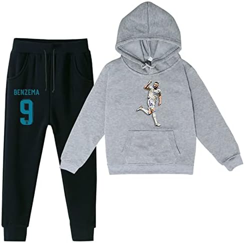 Спортен костюм Himoop Teen Benzema с графичен Дизайн, Зимна мек вълнен плат Случайни Пуловер с качулка, Качулка и Панталони за Джогинг, Комплект от 2 теми за Момчета
