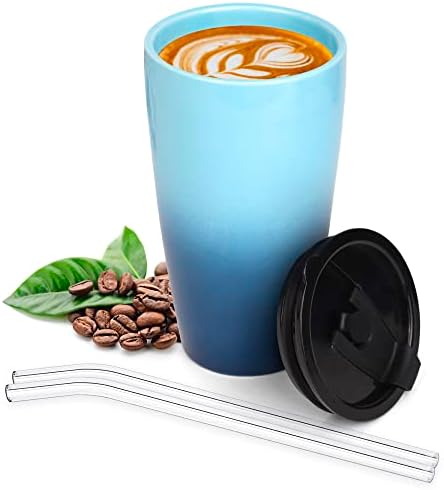 Керамични Пътна чаша Swissreiz с капак и соломинкой, 14 грама, кафеена чаша с двойни стени, Керамична чаша с брызгозащищенной