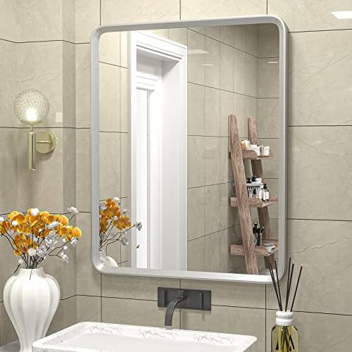 Огледало GOLOMO 22x30 Инча черна Матирана рамка за баня, Огледало с Кръгла Правоъгълник, Монтиране на Тоалетен огледало