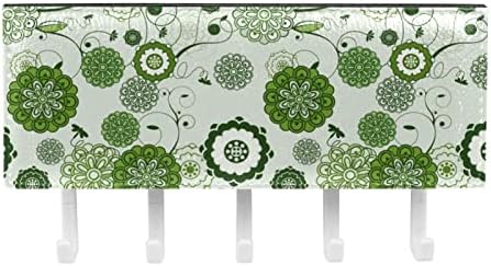 Зелени Цветя Модел на Съвременен Художествен Багажник-Органайзер с 5 Куки Стенни полици за Баня, на Кухненски Рафт, богат на