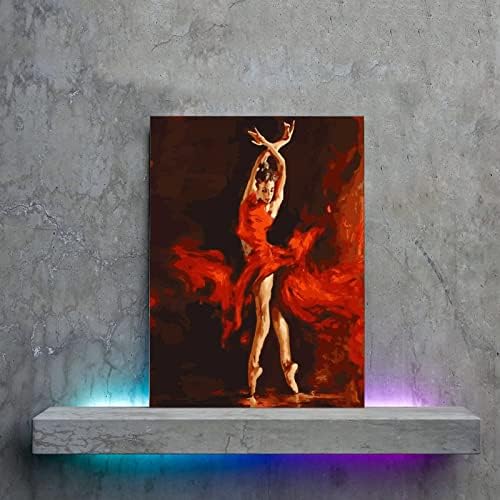 24x32 инча (60x80 см) Абстрактна Живопис с маслени Бои Жена Испанската Фламенко Танцьор Червено Съвременно Произведение