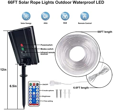 GLPE Слънчеви Въжени Светлини Външни Водоустойчива led, 66 фута 200 светодиоди Струнни Светлини На слънчеви батерии, 8 Режима на осветление, които променят Цвета на Прика