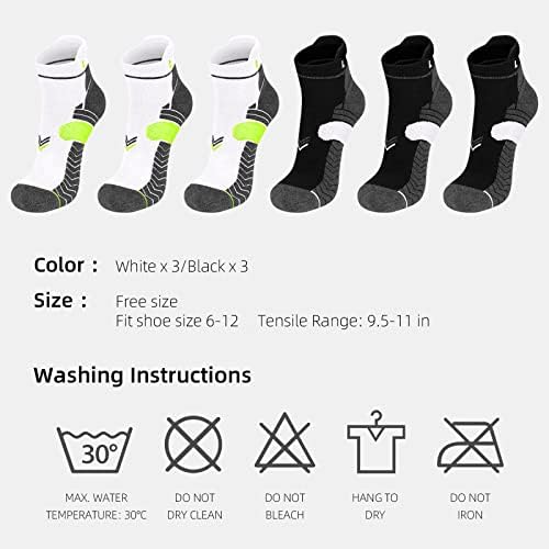 ZNCMRR 6 Опаковки Спортни Чорапи за бягане, Мъжки и Женски Компресия Чорапи за Глезените, Памучни Чорапи с дълбоко деколте,