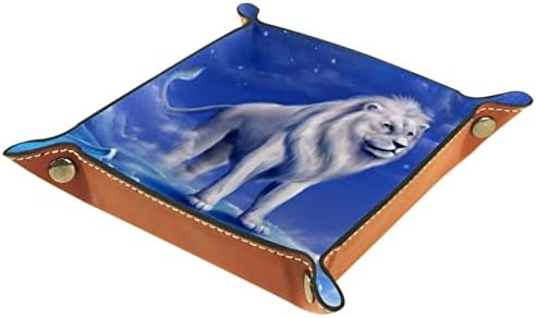 Кутии за съхранение Tacameng Малки, с Дигитална Илюстрация на Бял Лъв, Кожен Тава за Камериер, Настолен Органайзер