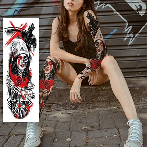 Временна Татуировка с изображение на Вълк, и Жена, Секси 3d Стикери с фалшиви Татуировки, Много Голяма Водоустойчив Татуировка на цялата Ръка, Реалистична Татуировк