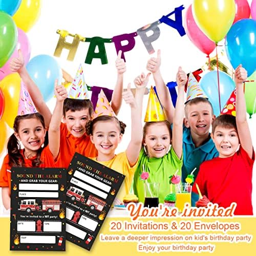 Покани Картички на парти в чест на Пожарникар Мисайдоу, Покани за Парти в чест на рождения Ден за Момчета, 20 Покани и 20