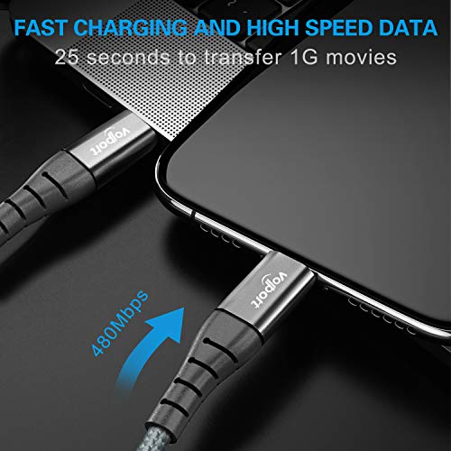 USB кабел C към Lightning, Сертифициран Пфи, кабел за зарядно устройство VOLPORT 3,3 фута за iPhone 11, Кабел USB-C в Найлонов